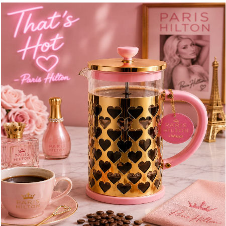 CAFETERA FRANCESA VIDRIO CORAZONES CAFE-1043 SKU 1633 1000ML ROS/DOR